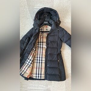 Burberry Black Winter Puffer Jacket XS removable hood